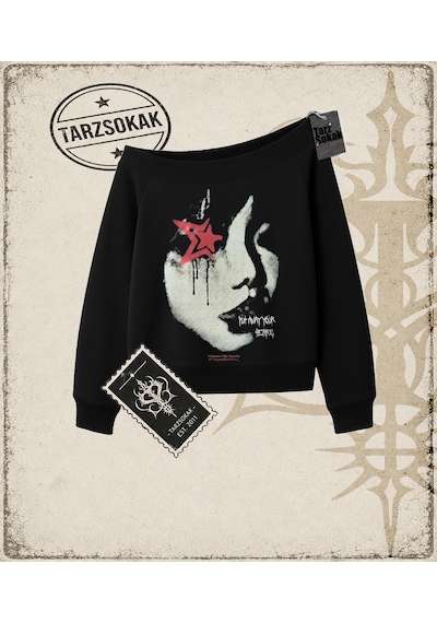 Tarzsokak Gotik & Grunge Streetwear Away Your Kayık Yaka Sweatshirt Siyah