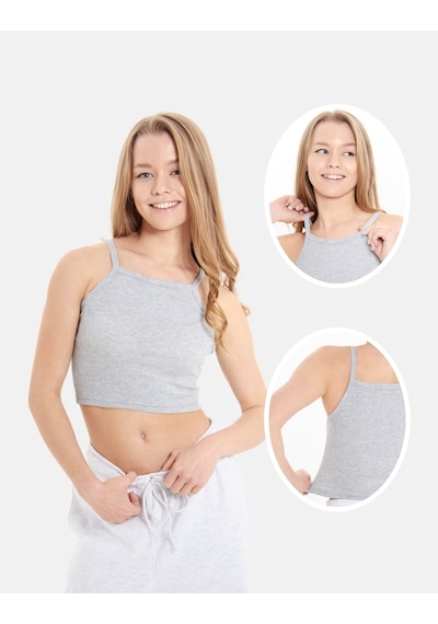 Alya Underwear Kaşkorse Geniş Yaka Askılı Crop Gri Melanj