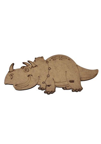 Ahşap Boyanabilir Dinozor Figürü Triceratops 21x10 Cm - 3mm Mdf Eğitici Boyama Seti 10 Adet