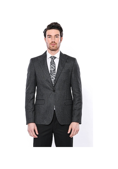Wessi Sivri Yaka Tek Düğme Füme Slim Fit Ceket Siyah