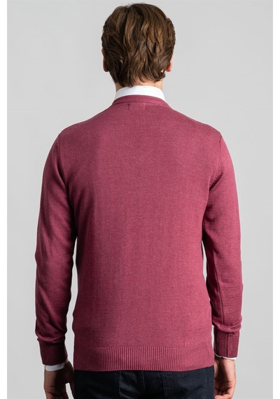 Tudors Slim Fit Dar Kesim V Yaka Pamuklu Erkek Kazak-23125 Pembe