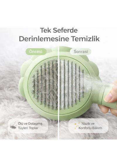 Spreyli Kedi Köpek Tüy Toplama Fırçası - Su Hazneli Kendinden Temizlemeli Tarak - Paslanmaz Çelik Uçlu - Masaj Et