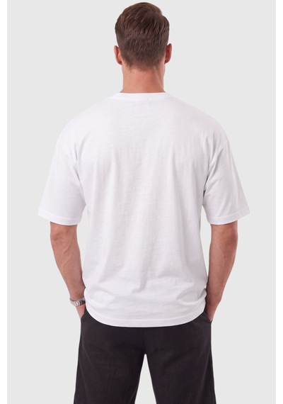 Rizzup Erkek %100 Pamuk Oversize Geniş Kesim Bisiklet Yaka Basic Beyaz Tişört 2604362