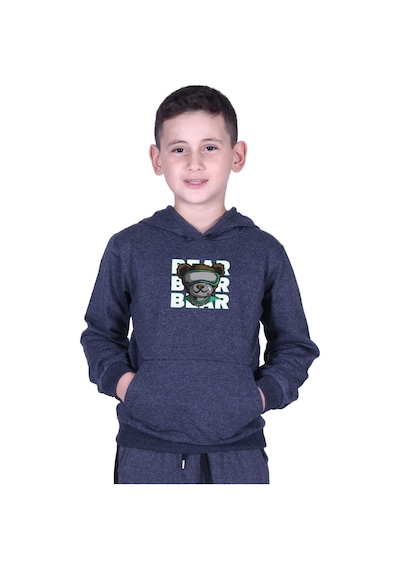 Fyk Kids Kapüşonlu Kanguru Cepli Bear Baskılı Erkek Çocuk Sweatshirt Füme
