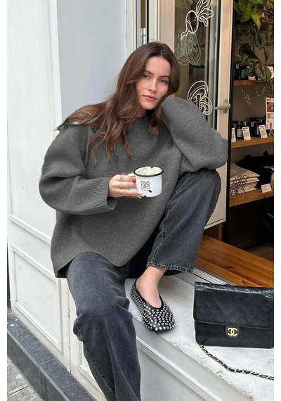 Flex Fashıon Bisiklet Yaka Füme Oversize Triko Kadın Kazak Gri - 730329404 Gri - 730329404 Gri Flex Fashıon Bisiklet Yaka Füme Oversize Triko Kadın Kazak Gri - 730329404 Gri - 730329404 Gri
