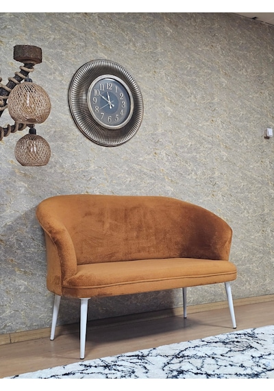 Zafir İkili Teddy Beyaz Boyalı Sivriltme Ayak Çay Seti Koltuk İkili Berjer , Balkon, Salon, Ofis Kiremit