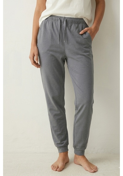 Elemge %100 Pamuk Compact Penye Süprem Kadın Pijama Altı Cepli Regularfit Manşet Paça Esnek Gri Terletmez