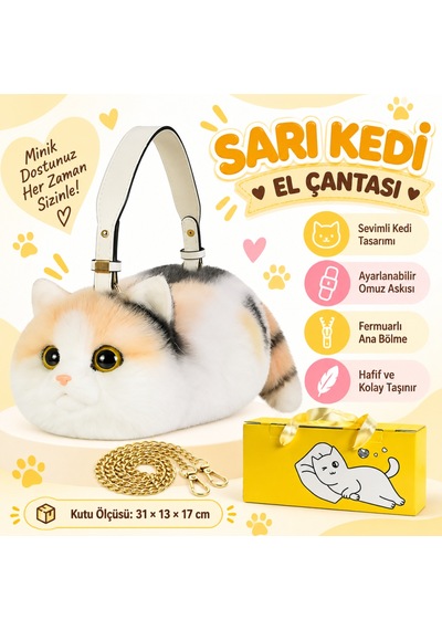 NessiWorld Kedi El Çantası Sarı Beyaz