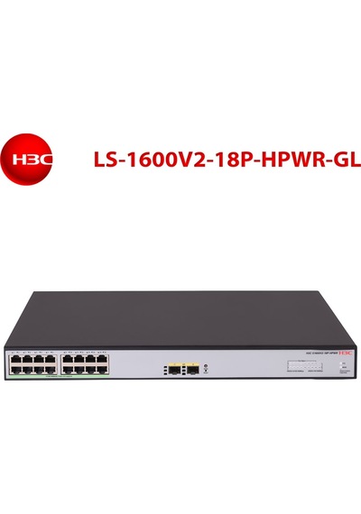 H3c S1600v2-18p-hpwr, 16 Port, Gigabit, Poe 240w, L2, 2 Port Gigabit Sfp, Web Yönetilebilir, Masaüstü Switch
