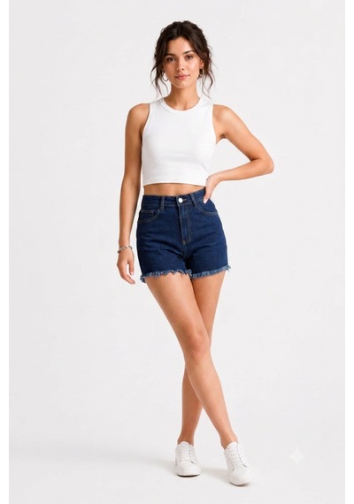 Layal My Beauty Lmb Kadın Jeans Yüksek Bel Likralı Paçası Püsküllü Denim Kot Şort Yeni Sezon New1 Lacivert