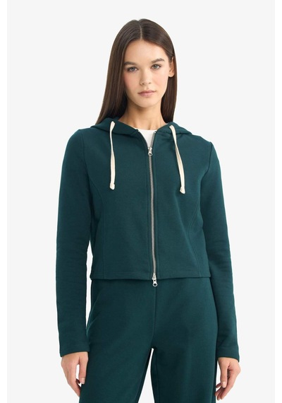 Defacto Oversize Kapüşonlu Fermuarlı Sweatshirt G6384ax25wngn465 Yeşil-gn465