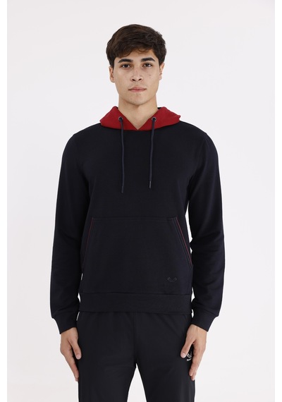 Rowinger Kanguru Cepli Ayarlanabilir Kordonlu Ribana Manşetli Rahat Kesim Kapüşonlu Sweatshirt Blue