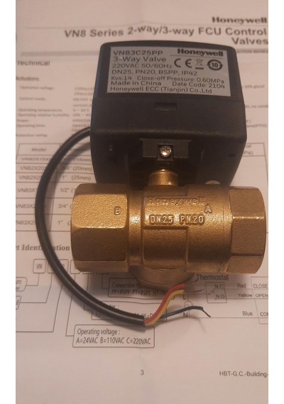 Honeywell Vn83C20Pp I Fcu Ball Valve 220Vac 3 Way Dn20 Bspp