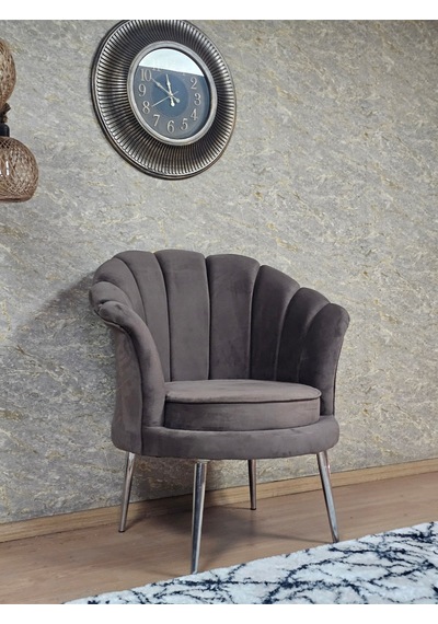 Zafir Tekli İstiridye Krom Kaplama Sivriltme Ayak Çay Seti Koltuk Tekli Berjer , Balkon, Salon, Ofis Kahverengi