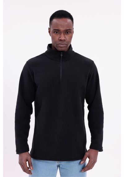 Freemen Erkek Fit Dik Yaka Yarım Fermuarlı Sweatshirt Polar Siyah