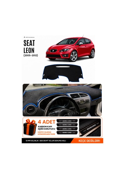 Seat Leon 2005-2012 Uyumlu Torpido Koruma, Torpido Örtüsü, Torpido Kılıfı - Siyah-mavi - Se005