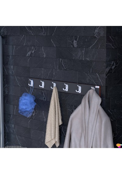 Modilayn Arı Serisi 18 Kancalı Banyo Askısı - 6'lı Set 91,4x9,6 Cm Ekstra Düzen Ve Yer Tasarrufu Antrasit - Beyaz