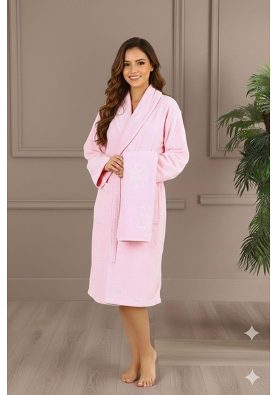 Özdilek Vega Aile Bornoz Seti Krem-pembe Renkli