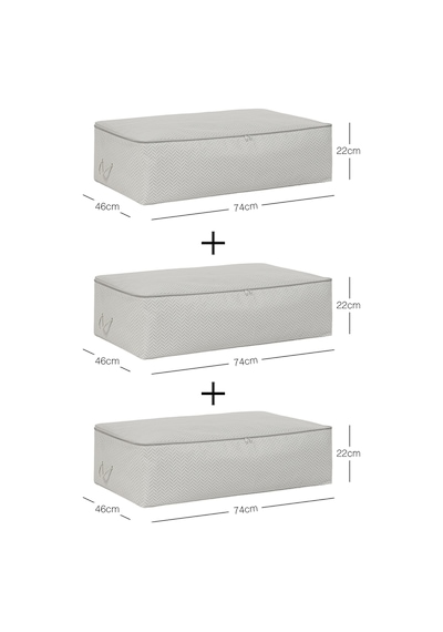 Ocean Home Textile 3'lü Mega Boy Gri Balıksırtı Baza Altı Hurç Set 74 x 46 x 22 cm