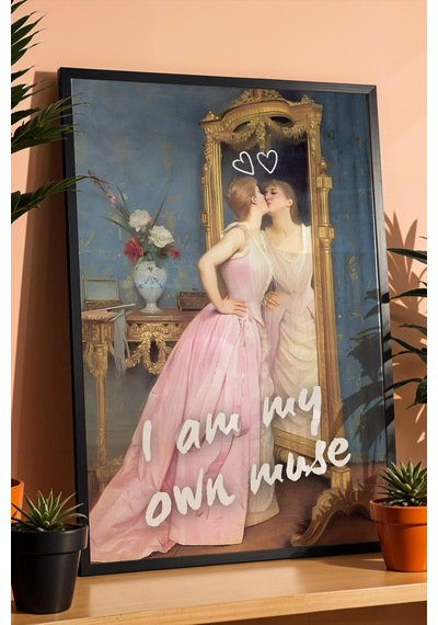 Auguste Toulmouche The Mirror Çerçeveli Tablo I Am My Own Muse Makyaj Masası Dekoru Altered Art