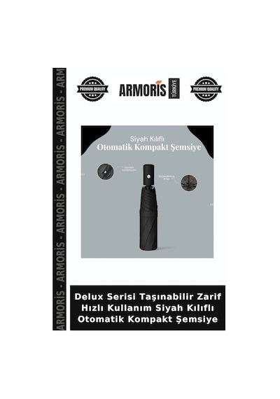 Delux Serisi Taşınabilir Zarif Hızlı Kullanım Siyah Kılıflı Otomatik Kompakt Şemsiye