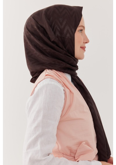 Mirsoy Scarf Zikzak Desen Parlak Jakar Şal - Acı Kahve Acı Kahve