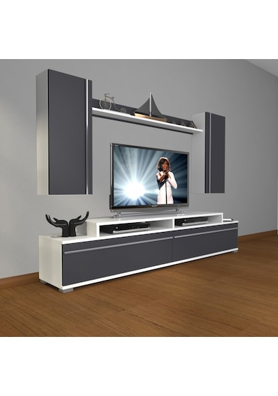 Decoraktiv Ekoflex 7 Mdf Tv Ünitesi Tv Sehpası Beyaz - Antrasit