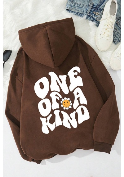 One Of A Kind Baskılı Oversize Sweatshirt Kahverengi