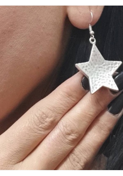 Kadın Antik Çelik Gümüş Kaplama Noktalı Yıldız Sallantılı Küpe