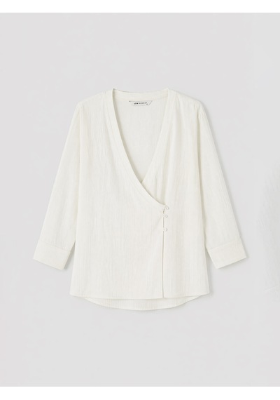 Lcw Modest Ekru Kruvaze Yaka Kadın Kimono