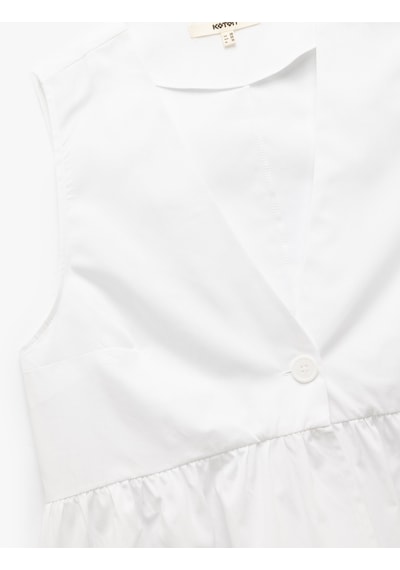 Koton Pamuklu Düğmeli Kolsuz V Yaka Peplum Bluz Kırık Beyaz 5sak60338pw Ekru
