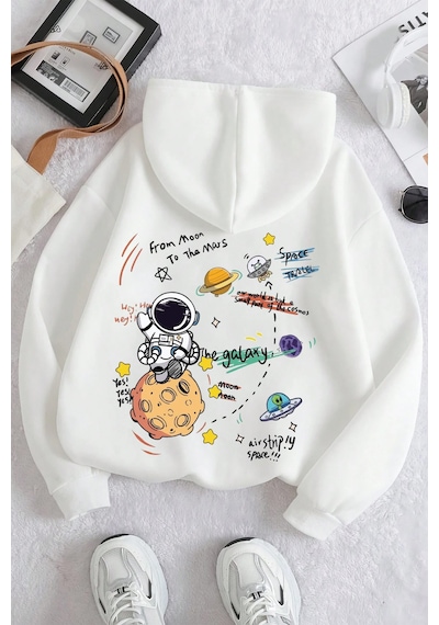 The Galaxy Baskılı Oversize Sweatshirt Beyaz