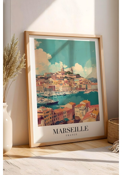 Marseille France Vintage Seyahat Posteri Çerçeveli Tablo - Premium Fransız Rivierası Duvar Dekoru Kayın Marseille France Vintage Seyahat Posteri Çerçeveli Tablo - Premium Fransız Rivierası Duvar Dekoru Kayın