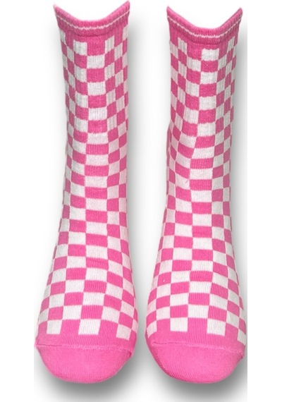 Me-vo Tekli Pembe Renkli Bay/bayan Unisex Esnek Nem Alabilen Pamuklu Dama Desenli Soket Çorap Pembe