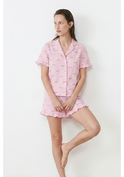Kadın Relaxed Lastikli Pembe Pijama Takımı