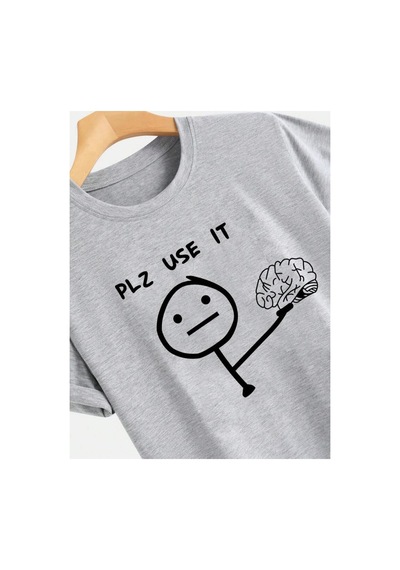 Medinenur Plz Use It Detaylı Basic T-shirt Gri