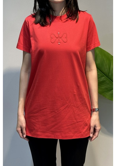 Missemramiss Pamuklu Nakışlı Tshirt Tunik 5360 Kırmızı