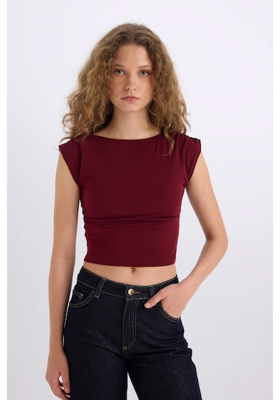 DeFacto Fitted Bisiklet Yaka Kısa Kollu Bordo Tişört E3150AX24WNBR248 Bordo