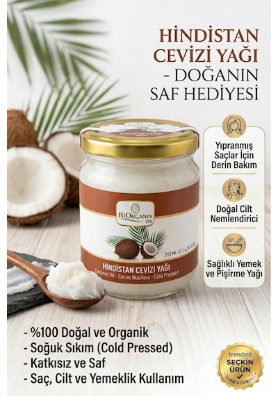 Life Hindistan Cevizi Yağı 210 Ml - %100 Doğal Soğuk Sıkım - Saç, Cilt Ve Yemeklik