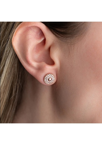 Vaoov 925 Ayar Gümüş Taşlı Düğme Küpe Rose Gold