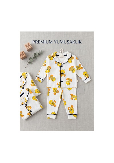 Deniva Kids Tweety Desenli Unisex Bebek Pijama Takımı Beyaz