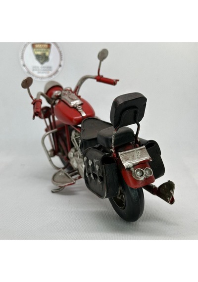 El Yapımı Kırmızı Chopper/cruiser Metal Motosiklet Biblosu Siyah Yan Çantalı & Sissy Barlı