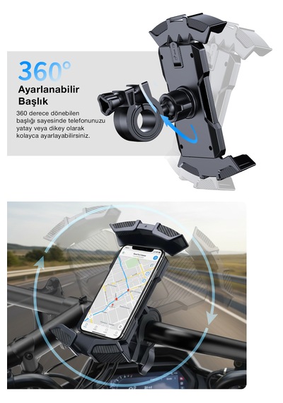 Ultra Güvenli 360 Dönebilen Motosiklet Ve Bisiklet Telefon Tutucu Siyah