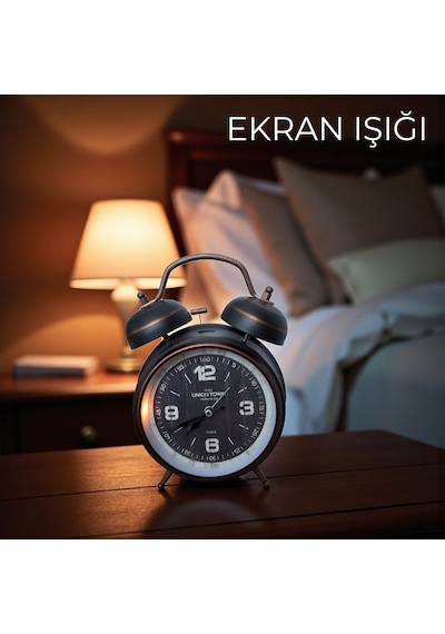 Upway Çanlı Tokmaklı Yüksek Zil Sesli Çalar Saat Vintage Tarz Metal Büyük Boy Siyah
