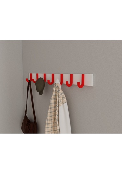 Hepsi3boyutlu Modern Duvar & Kapı Baston Askılık - 7 Adet Kırmızı J Askılık - Model No : 6 Kırmızı