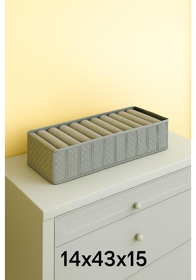 2 Adet Puantiyeli - Medium 11 Gözlü Çekmece Içi Düzenleyici Organizer Kumaş 40 X 30 Gri Tr Diğer