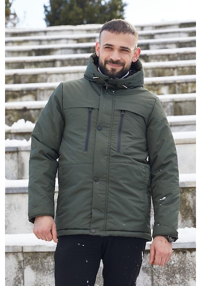 Spor Erkek Polarlı Kürklü Su Ve Rüzgar Geçirmez Kapüşonlu Mont Parka-100 Haki Spor Erkek Polarlı Kürklü Su Ve Rüzgar Geçirmez Kapüşonlu Mont Parka-100 Haki