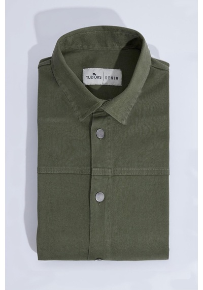 Tudors Erkek Relax Fit Rahat Kesim Gabardin Likralı Yandan Cepli Haki Ceket Gömlek-32833 Haki