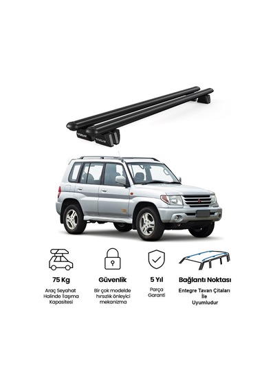 Pençe Mitsubishi Pajero Io 5d 1998-2007 Uyumlu Siyah Ara Atkı Port Bagaj Tavan Barı