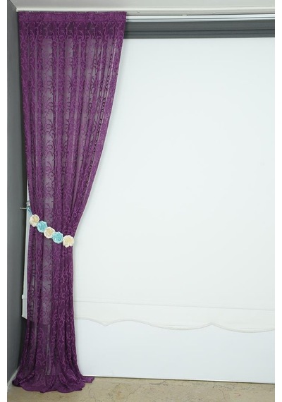 Şal Model Mor Renk Hazır Dikilmiş Pileli Fon Perde 75x260 Cm Mor